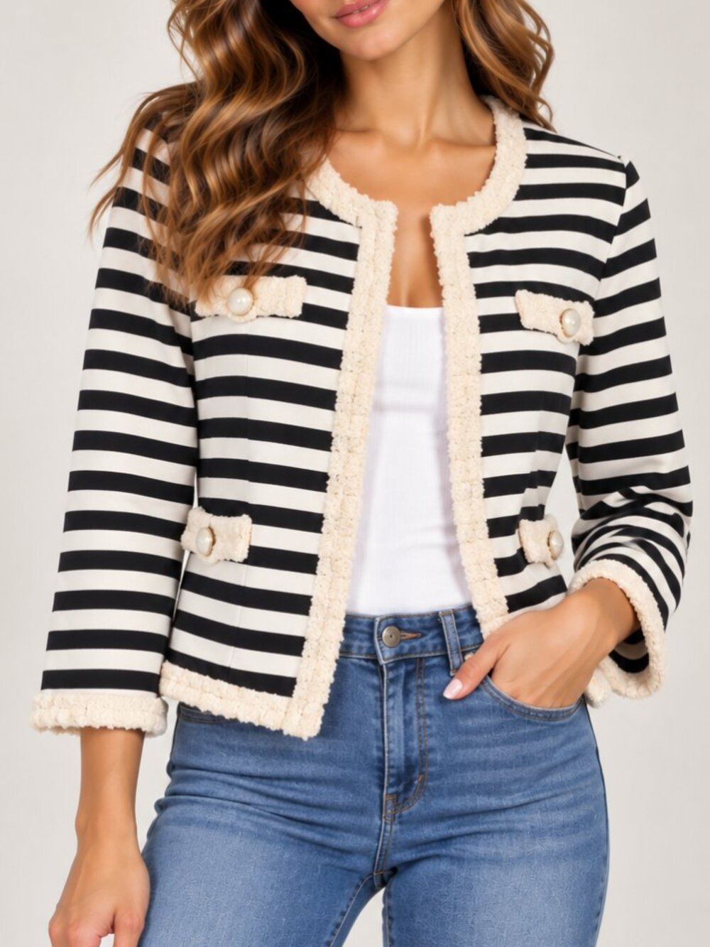 Hazel crop striped 3/4 sleeve cardigan size Medium (M31)